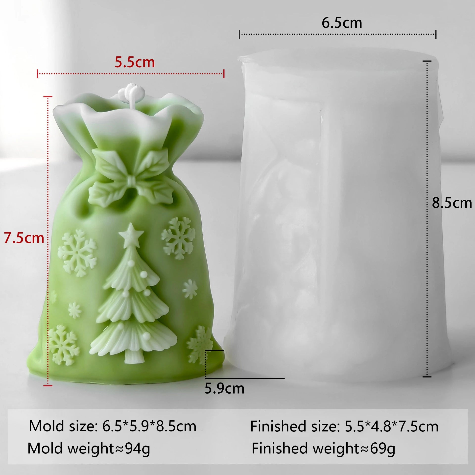 Silicone Candle Mold – Christmas Gift Bag – Reindeer Design - Christmas Tree Design