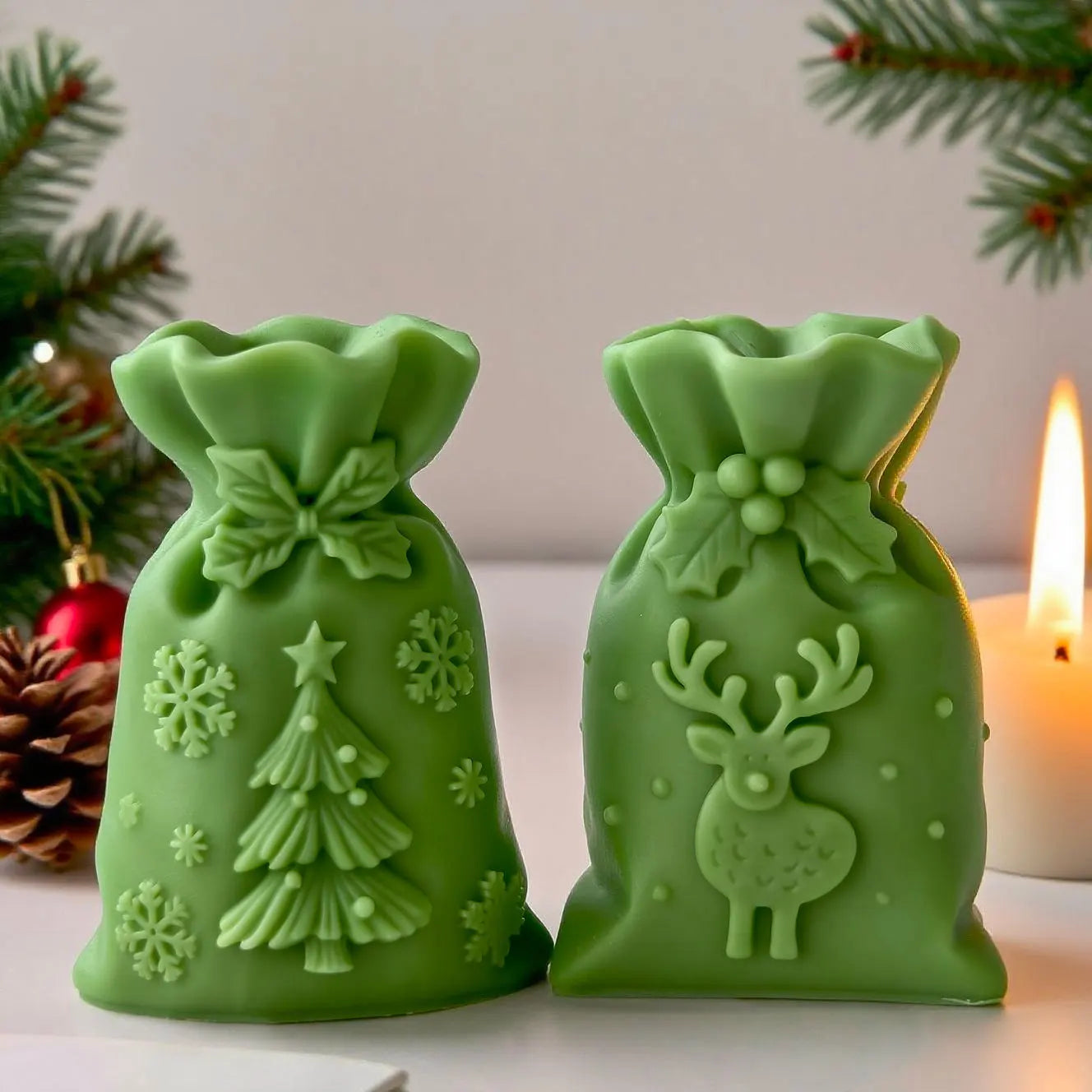 Silicone Candle Mold – Christmas Gift Bag – Reindeer Design - Christmas Tree Design